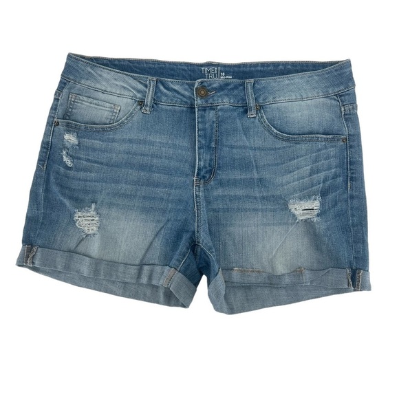Time And Tru Mid Rise Cuffed Hem Distressed Jean Shorts Size 16 Women’s - Picture 1 of 4